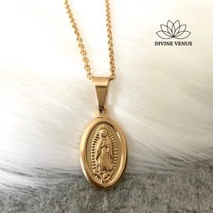 Virgin Mary Oval Pendant Necklace